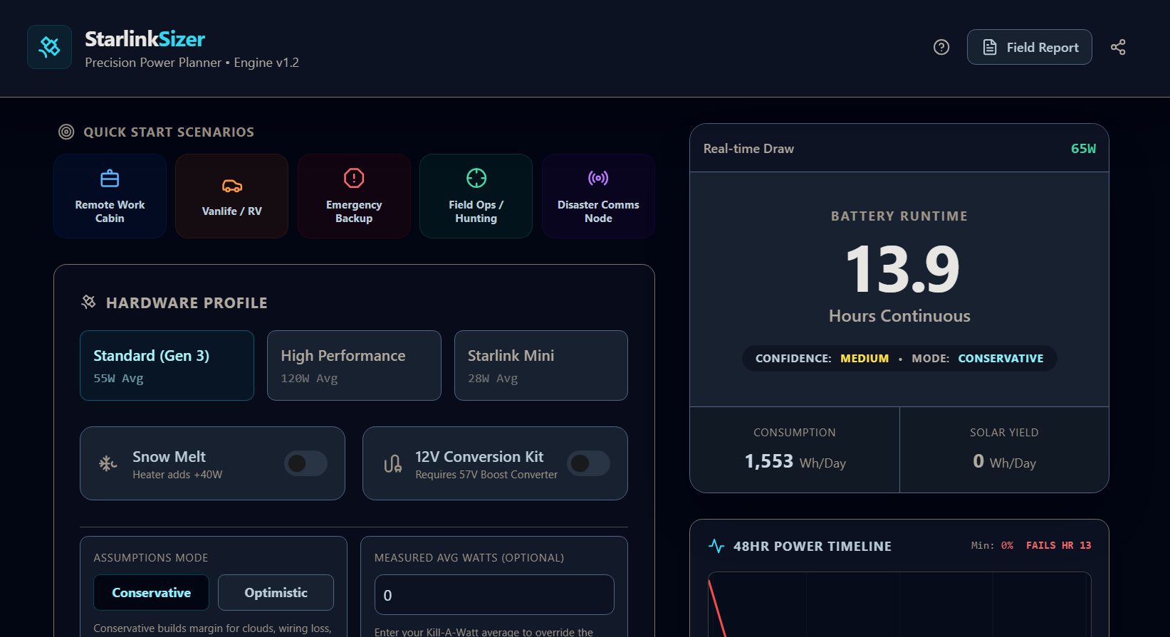 StarlinkSizer UI preview
