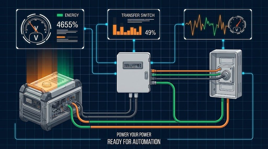 Diagram showing the difference between a bonded and floating neutral in a home transfer switch setup.